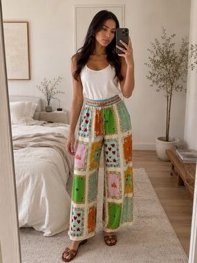 Maison d’Amélie Paris Playing Card Print Wide Leg Drawstring Pants Multicolor M